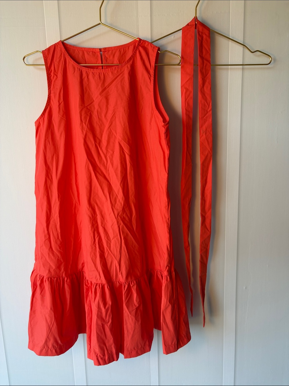 SHEIN Coral Sleeveless Ruffle-Hem Dress with Sash